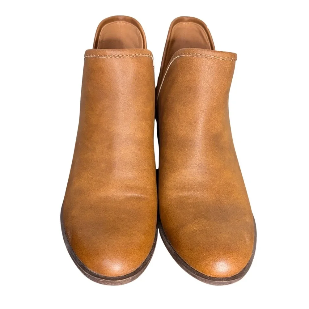 Lucky Brand Tan Basha‎ V-Cut Ankle Booties Stacked Heel Women's Size 6M